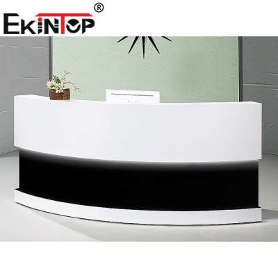 Ekintop 3 person high gloss mirror black acrylic glass spa tufted reception desk with no wheels