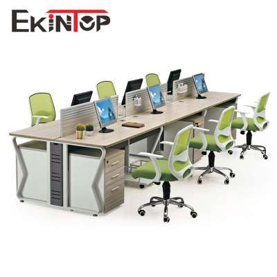 L shape four people or 6 person divider office workstation pedestal staff table for metal legs